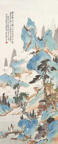 黄山寿 1903年作 青绿山水图 立轴